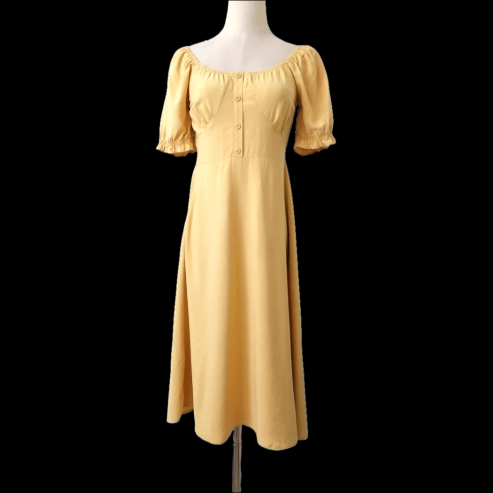 fits S, yellow puff sleeve dress